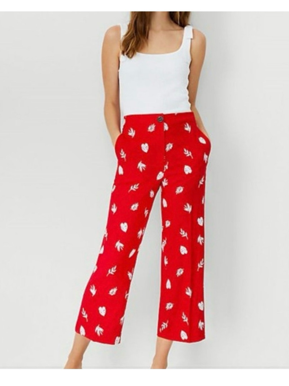 Ann Taylor Red Printed Wide-Leg women’s linen Pants
